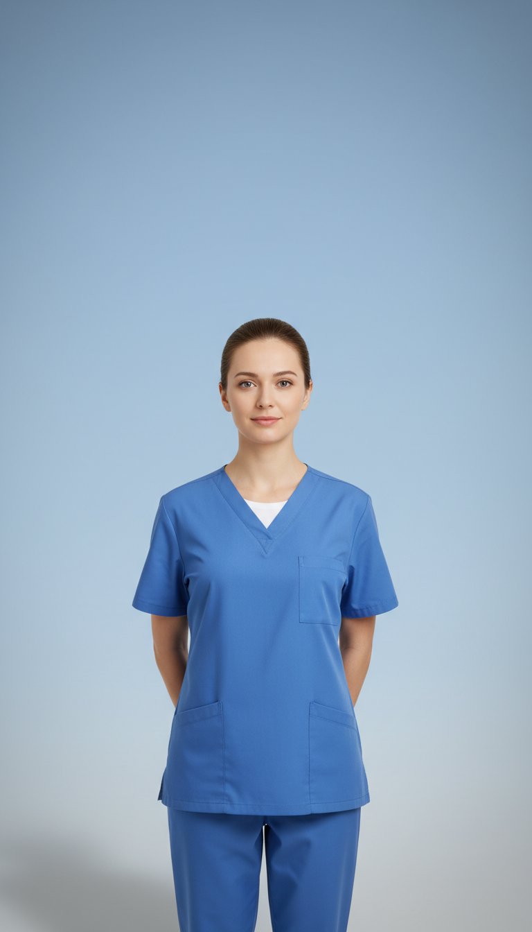 Doctora con uniforme azul